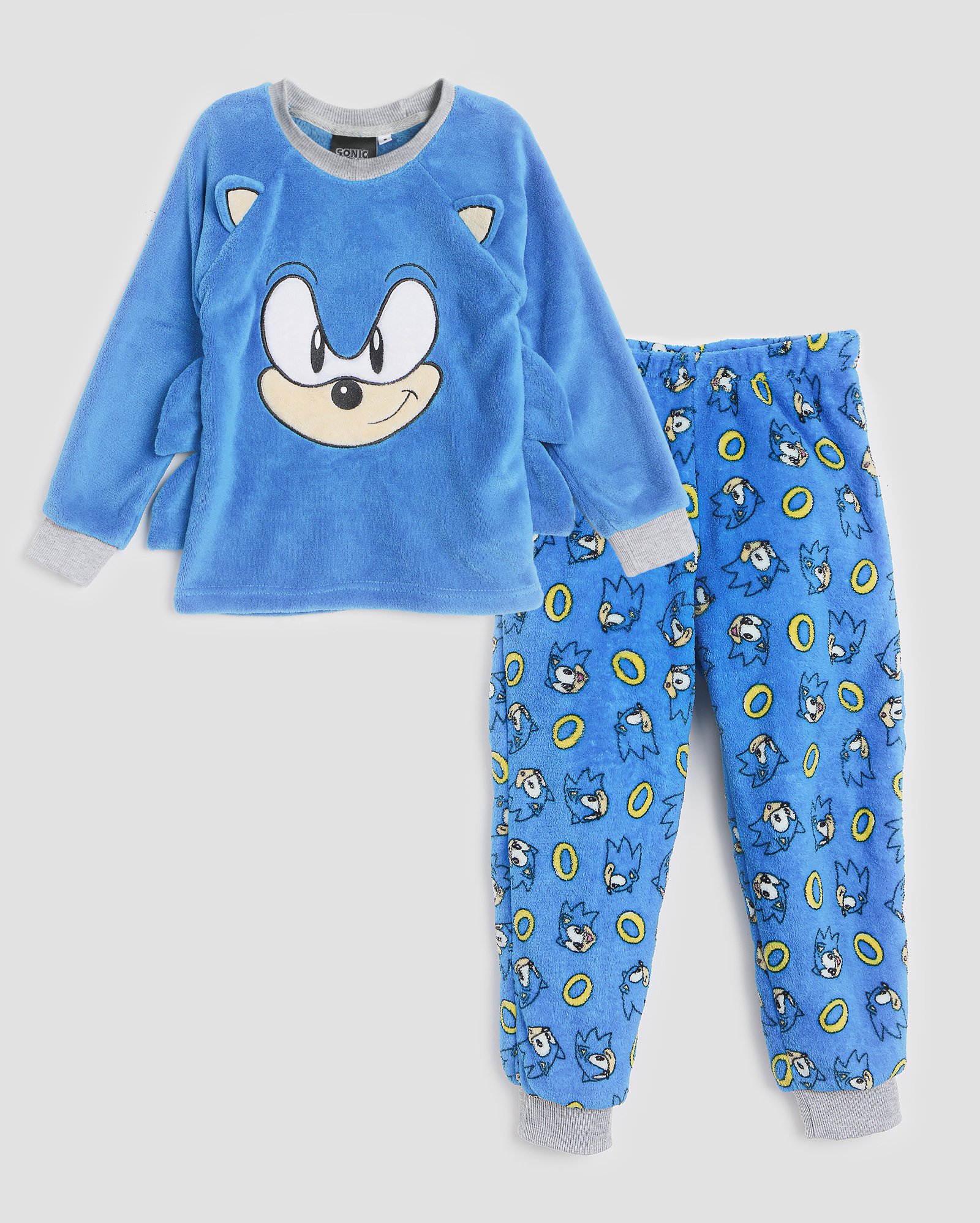 Pijama longo infantojuvenil fleece Sonic com anéis 4-14A azul | SEGA