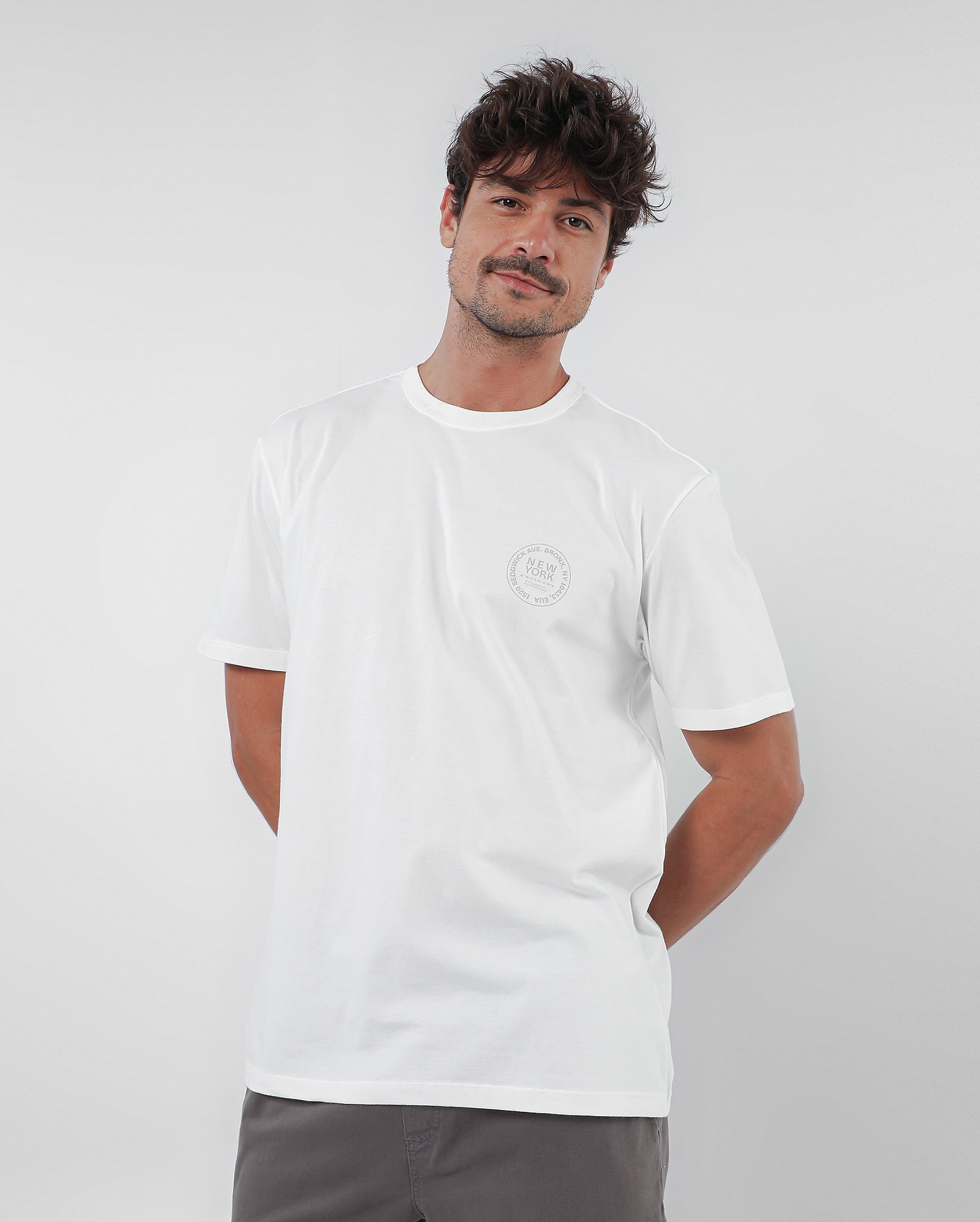 Camiseta masculina regular New York branca