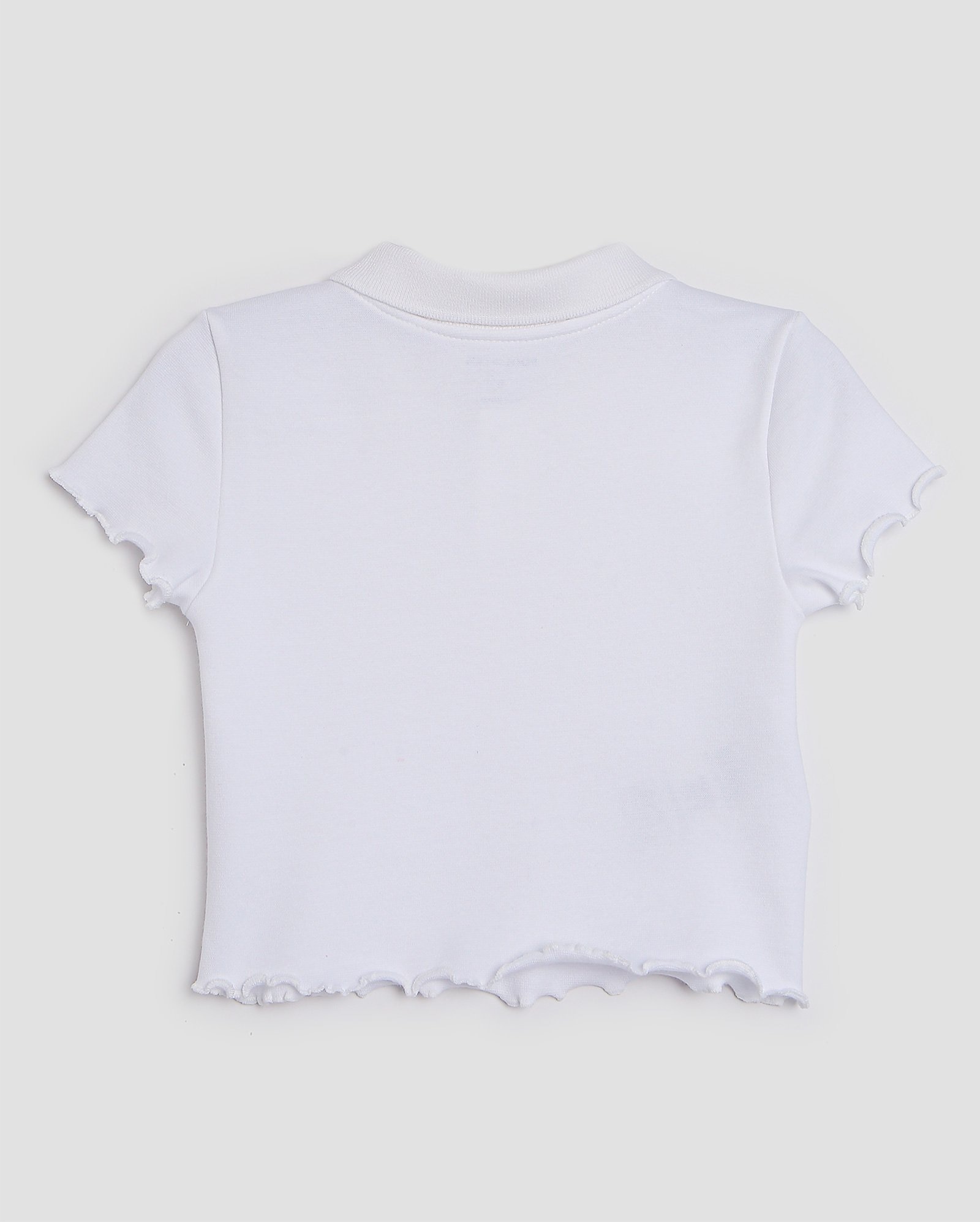 Camisa polo cropped infantil em ripple com zíper 4-10A - Branco