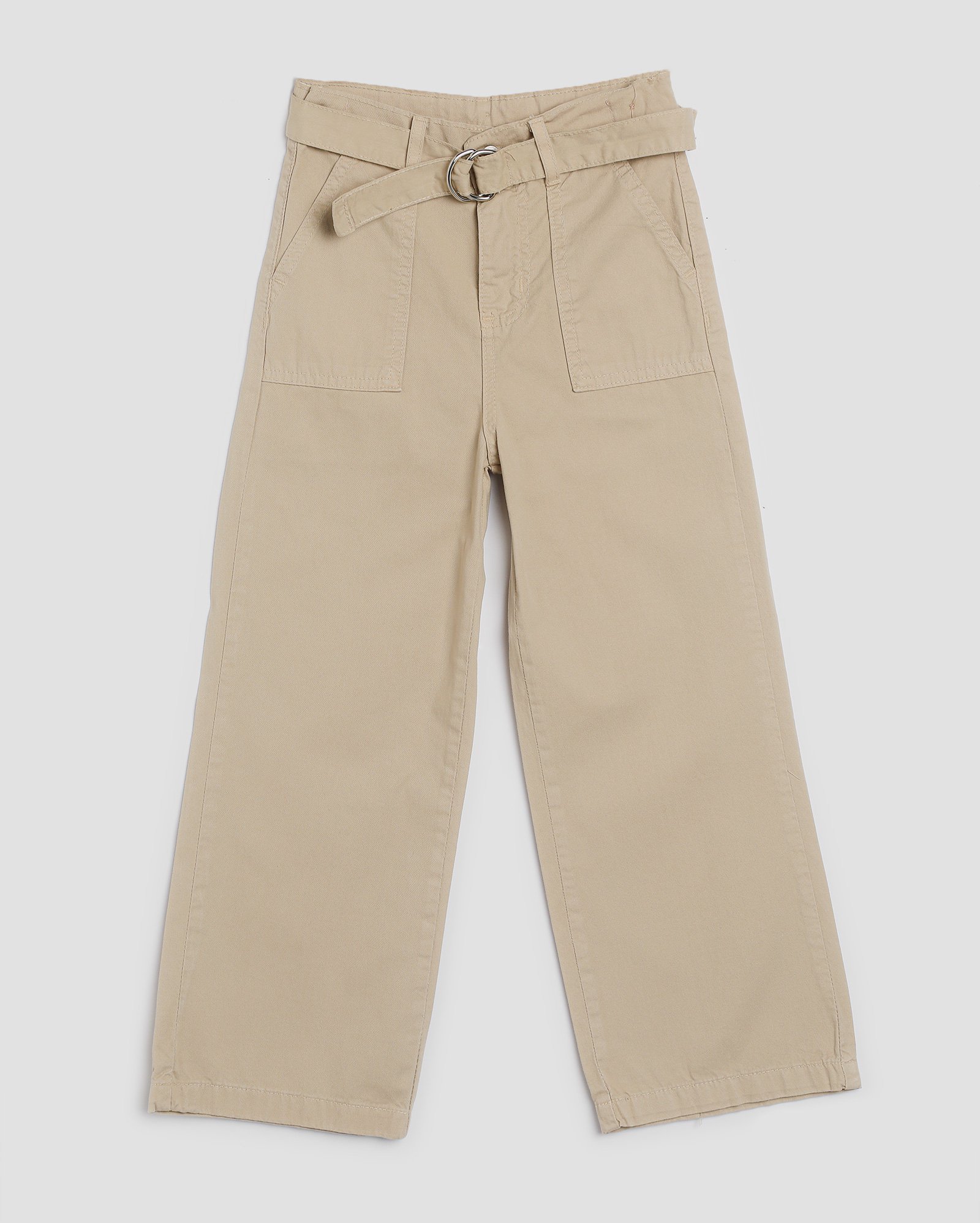 Calça jeans color infantil wide leg com cinto 4-10A bege | Pool by Riachuelo