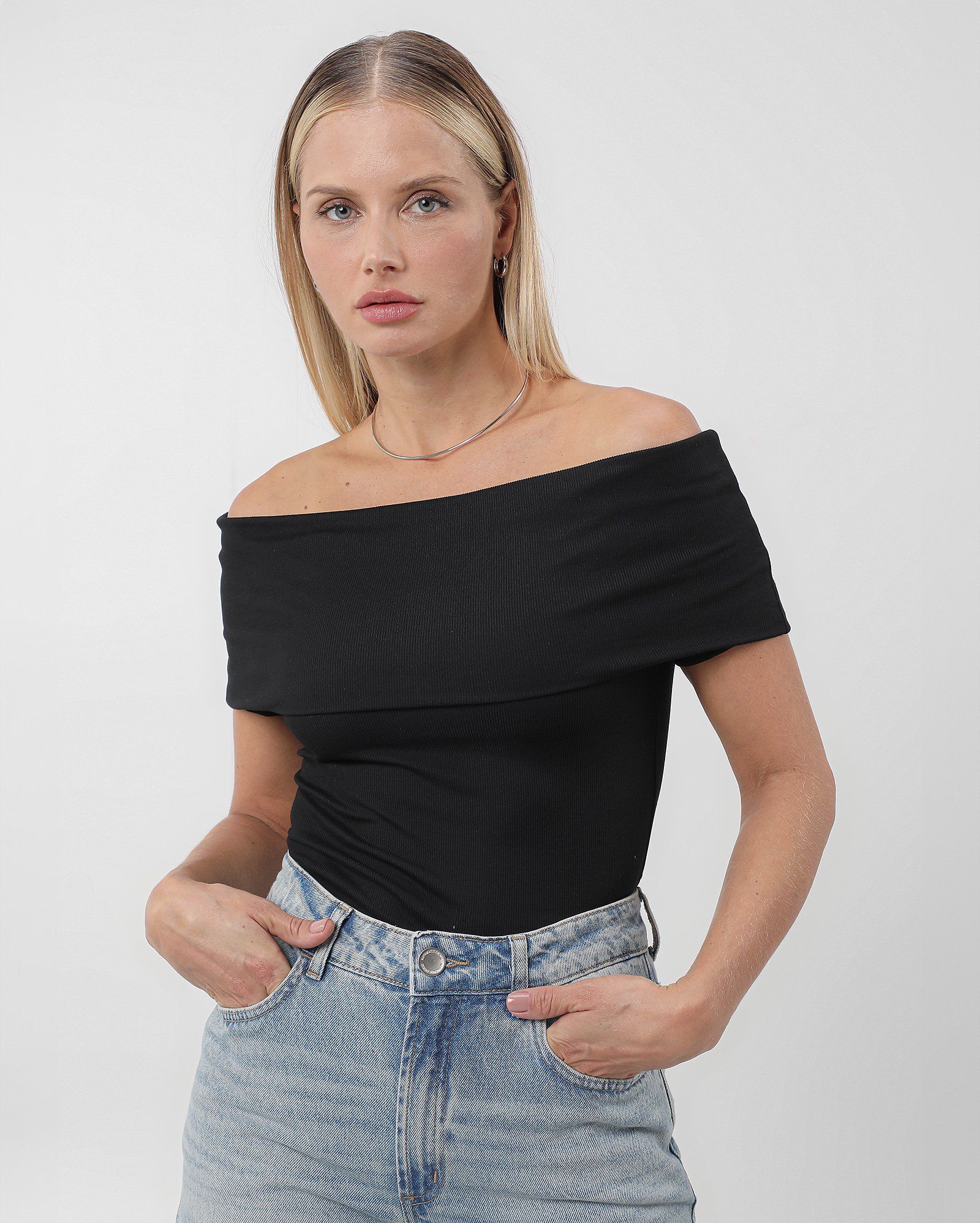 Blusa Canelada Blusa Jeans Feminina Ombro A Ombro Blusa Jeans