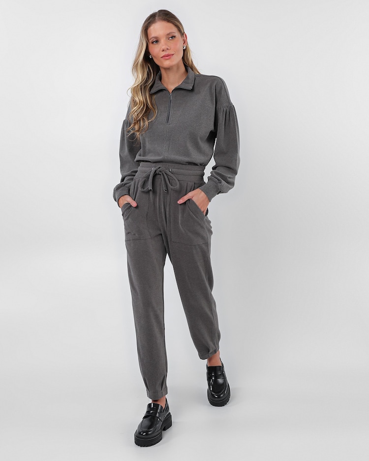 Riachuelo Calça de moletom feminina jogger com elástico cinza
