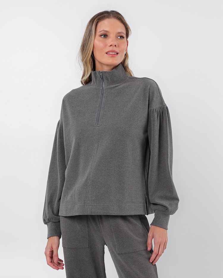 Riachuelo Blusa de moletom feminina gola alta e manga bispo