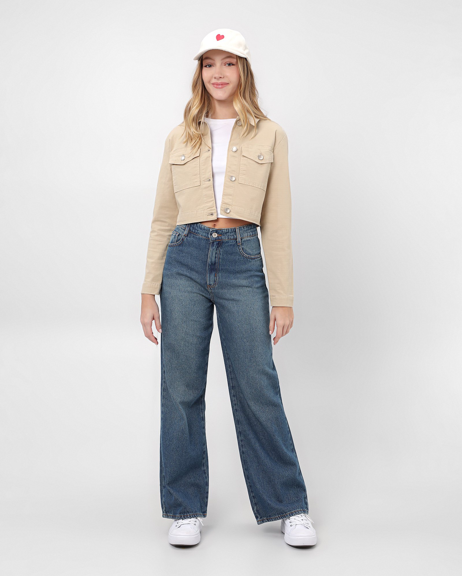 Calça jeans juvenil wide leg estonada denim escuro | Pool