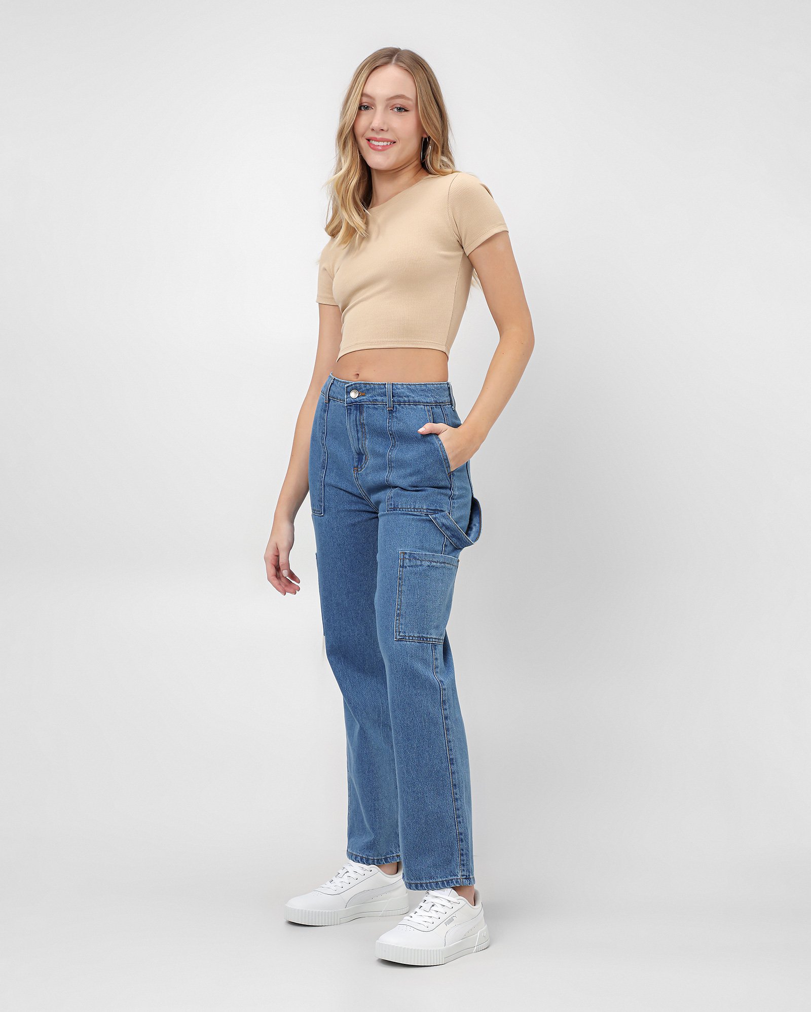 Calça jeans juvenil wide leg cargo denim escuro | Pool