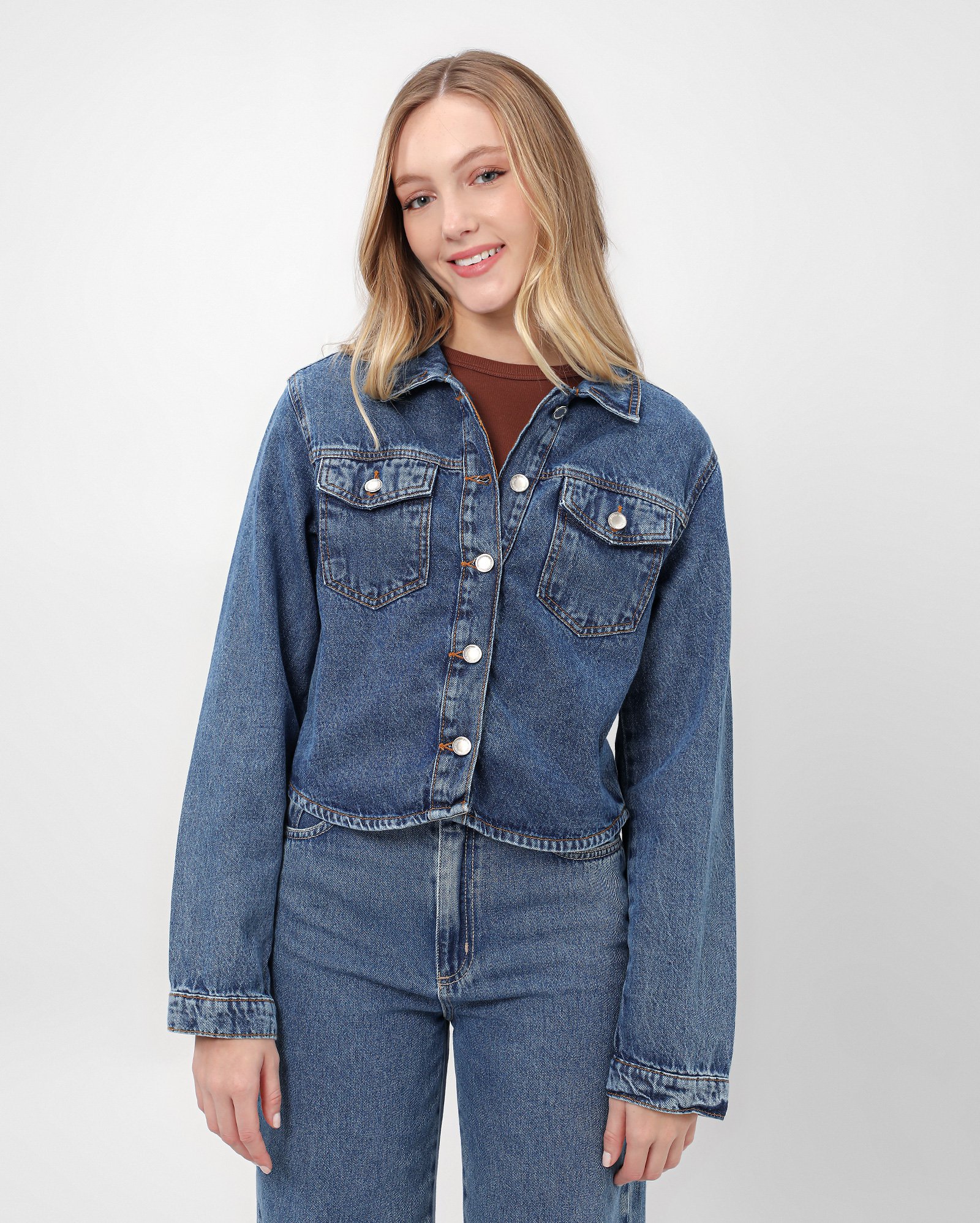 Jaqueta jeans juvenil assimétrica denim escuro | Pool