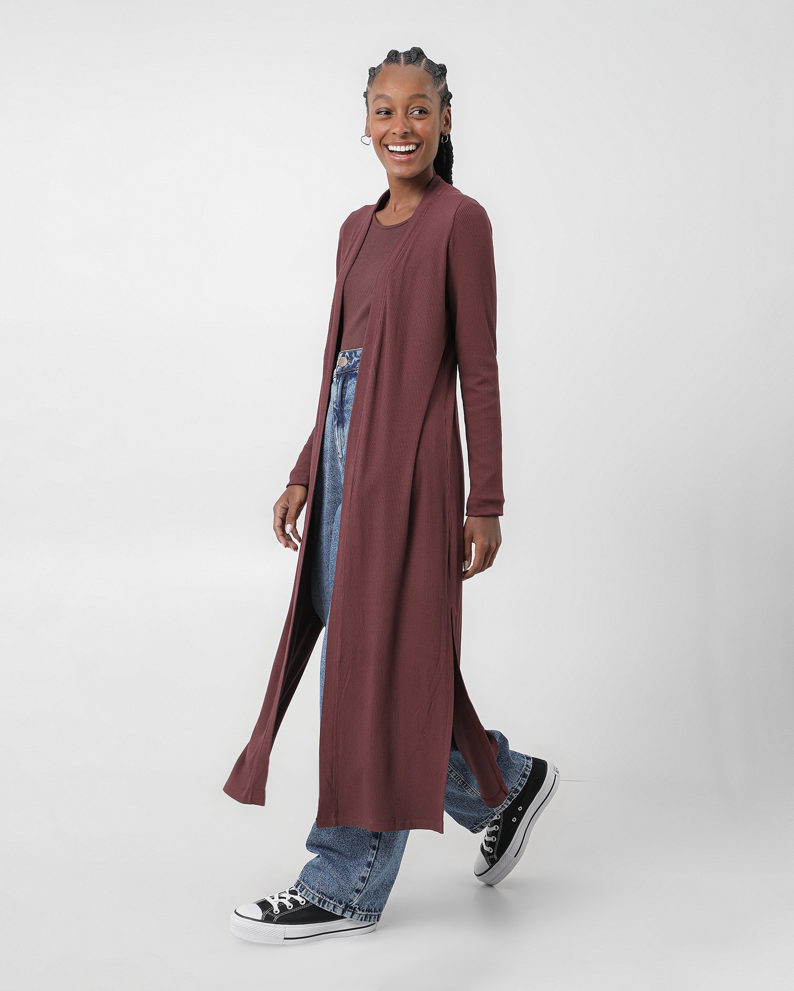 Maxi cardigan feminino longo com vista aberta - Marrom | Pool Basics by Riachuelo