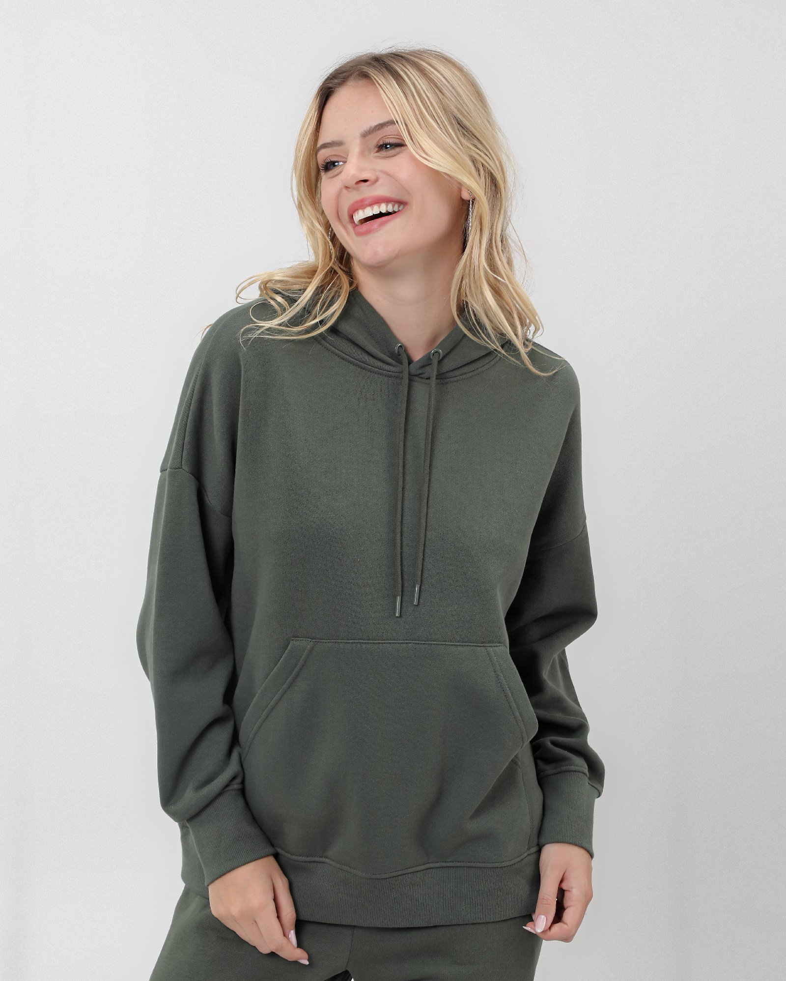Blusa de moletom feminina fechada bolso canguru - Verde Escuro | Pool Basics