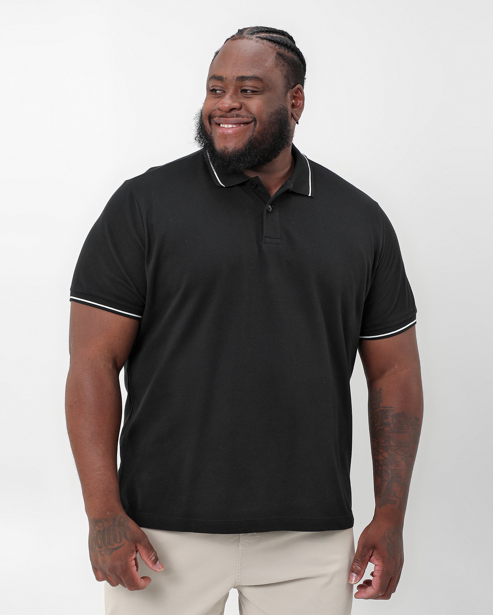 Camisa polo plus size masculina piquet preta | Original Plus by Riachuelo