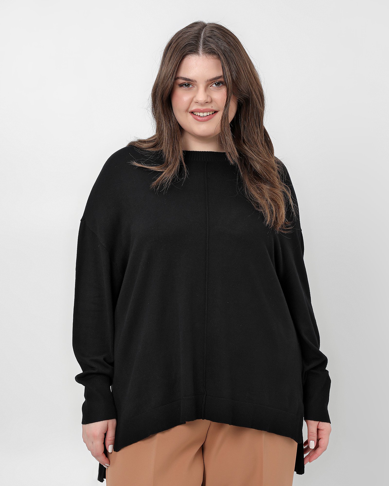 Suéter plus size feminino tricot com nervura - Preto | AK Plus by Riachuelo
