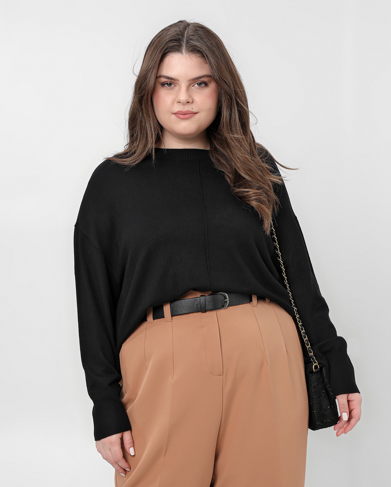 Suéter plus size feminino tricot com nervura - Preto | AK Plus by Riachuelo