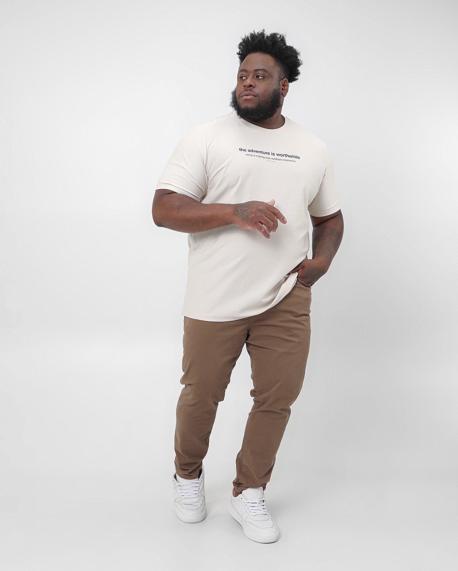Calça sarja plus size masculina cós elástico marrom | Pool Jeans