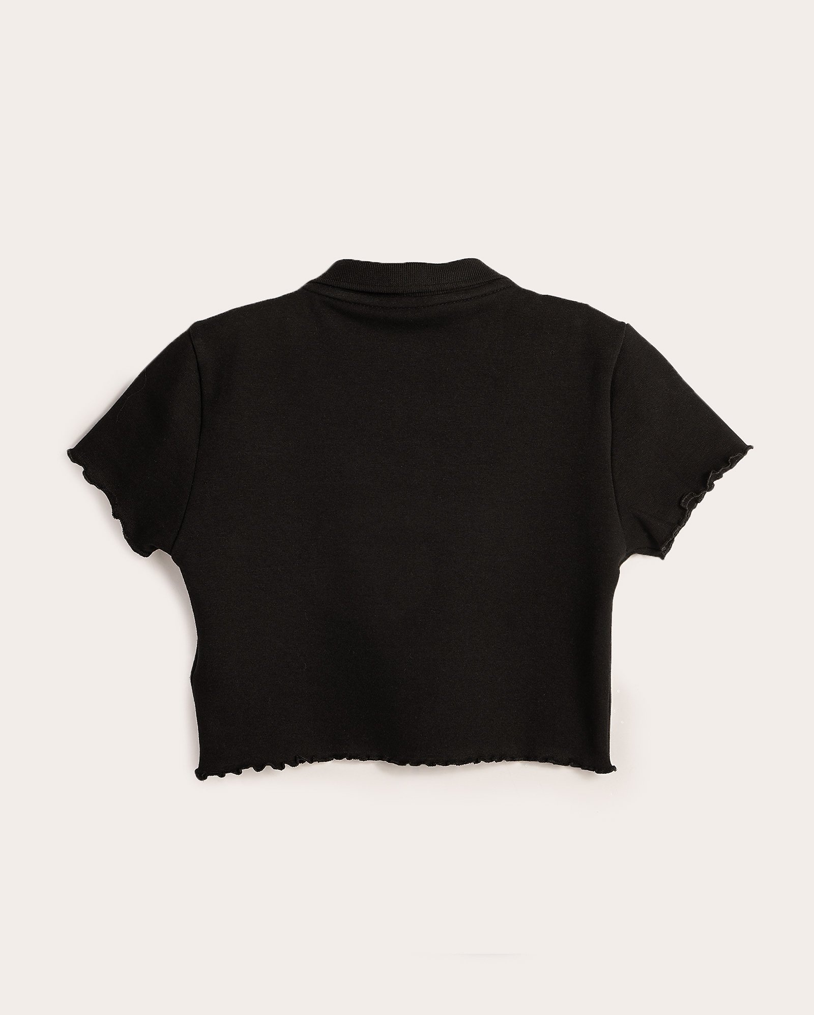 Camisa polo cropped juvenil em ripple com zíper - Preto