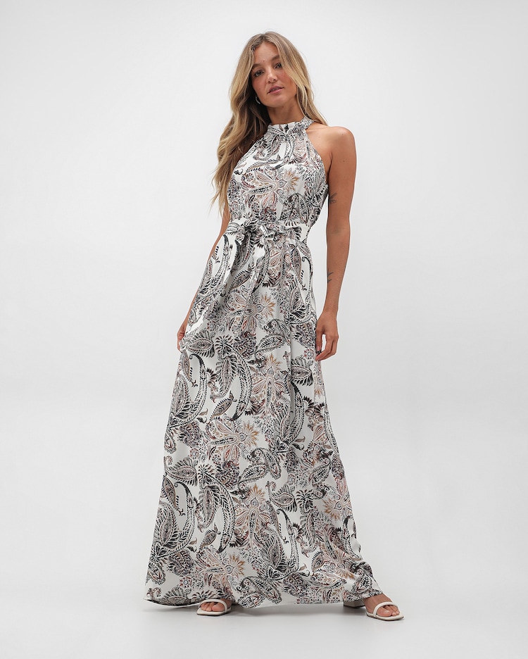 Riachuelo Vestido longo decote trapézio paisley off-white AK