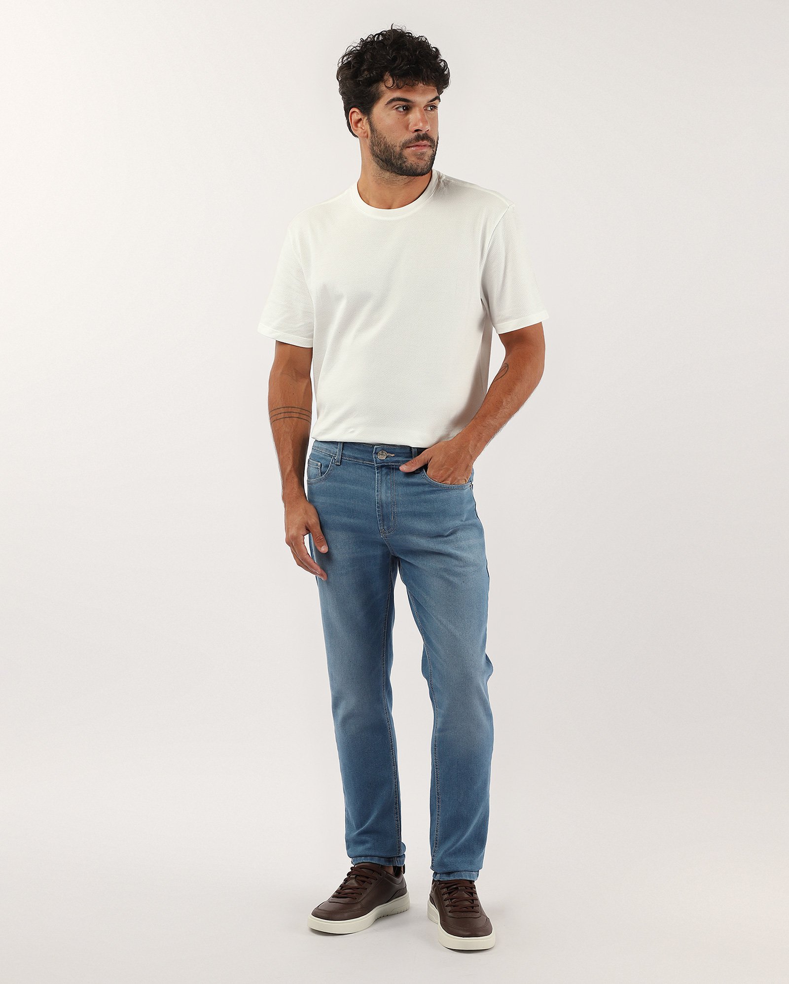 Calça jeans masculina slim - denim médio | Pool Jeans