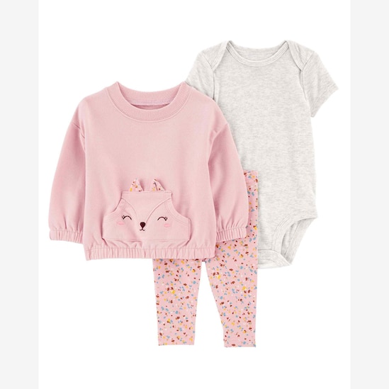 Conjunto longo bebê 3 peças esquilo rosa | Carter's
