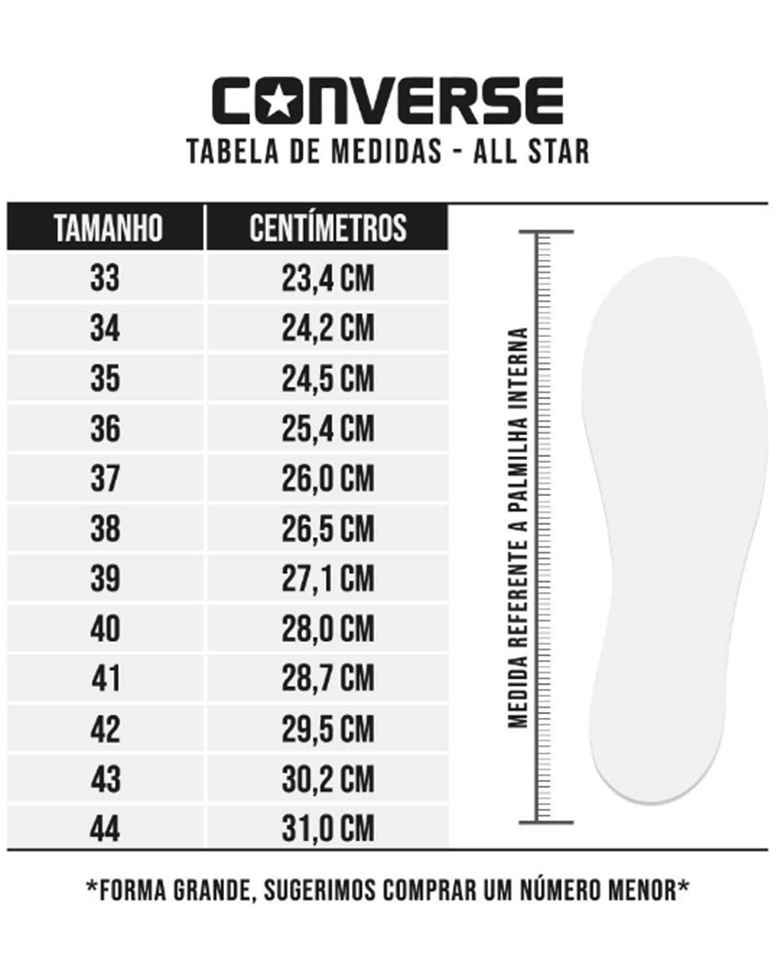 Tabela De Tamanho All Star Converse Infantil Tabela Tamanho All