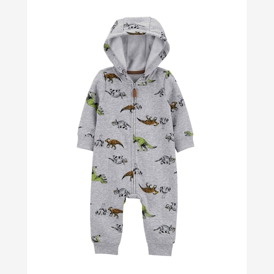Macacão de moletom bebê com capuz  dinossauros cinza | Carter's