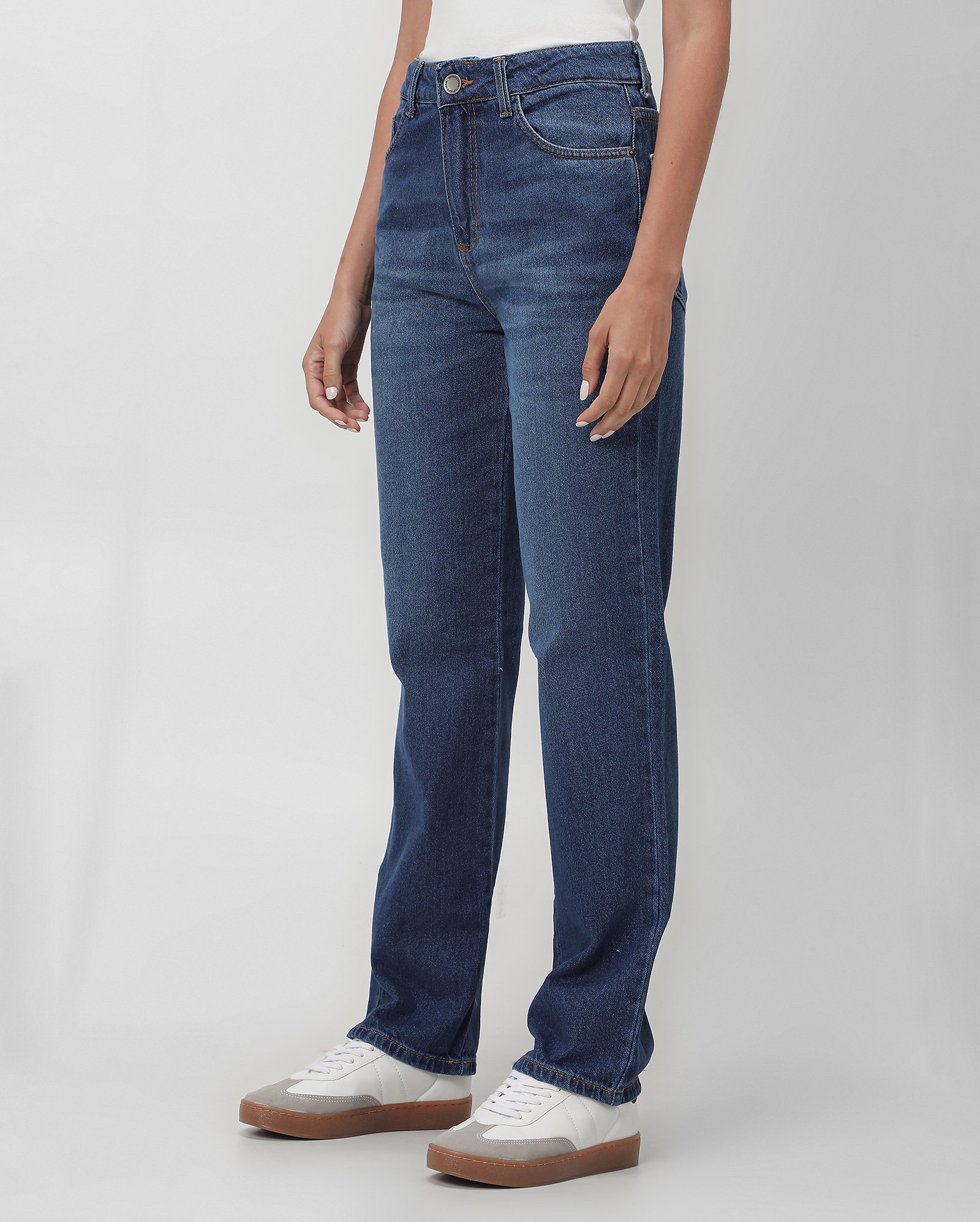 Calça jeans feminina reta 90's cintura média - Jeans Clássico Escuro | Pool Jeans