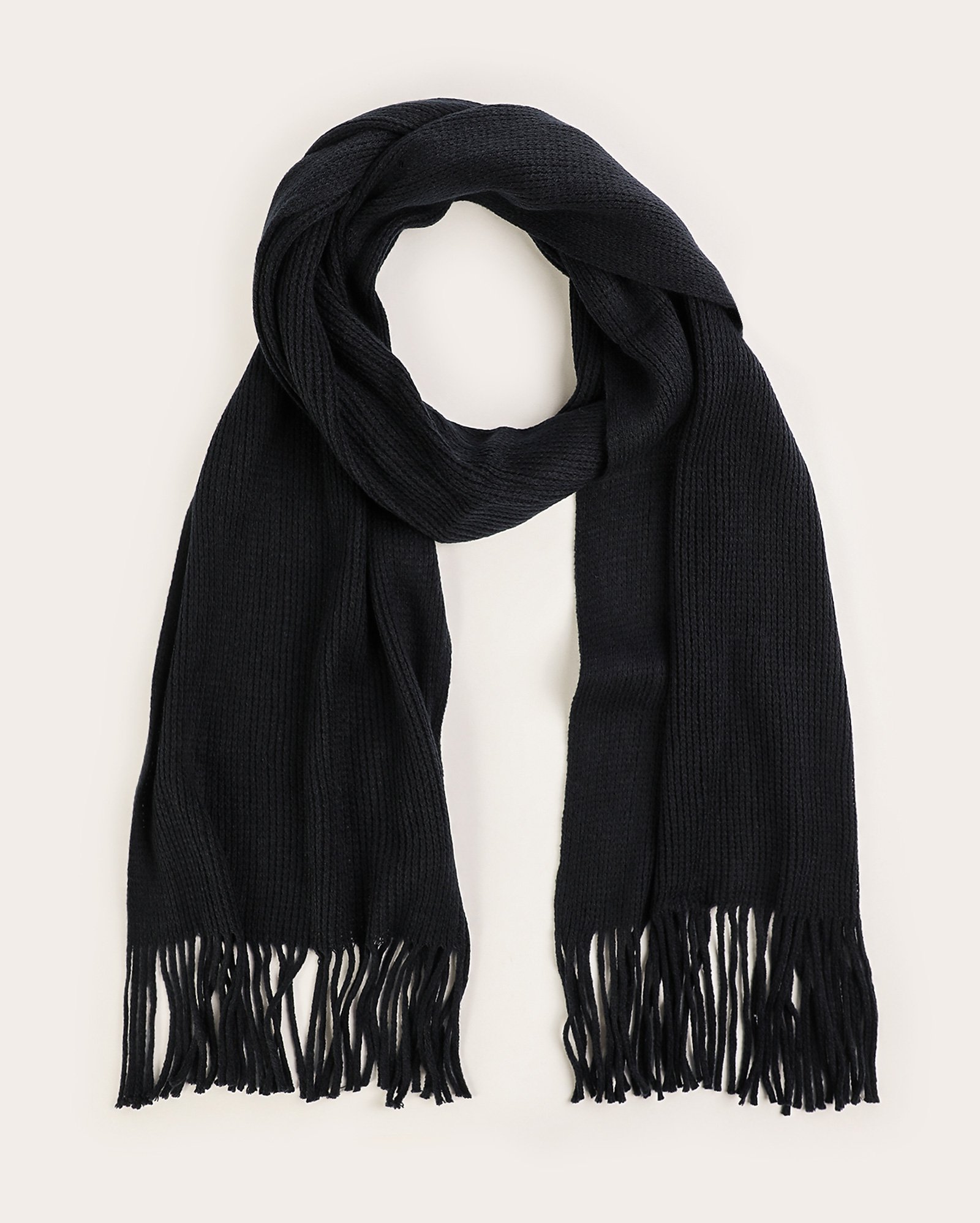 Cachecol masculino tradicional de tricot com franjas - Azul Escuro