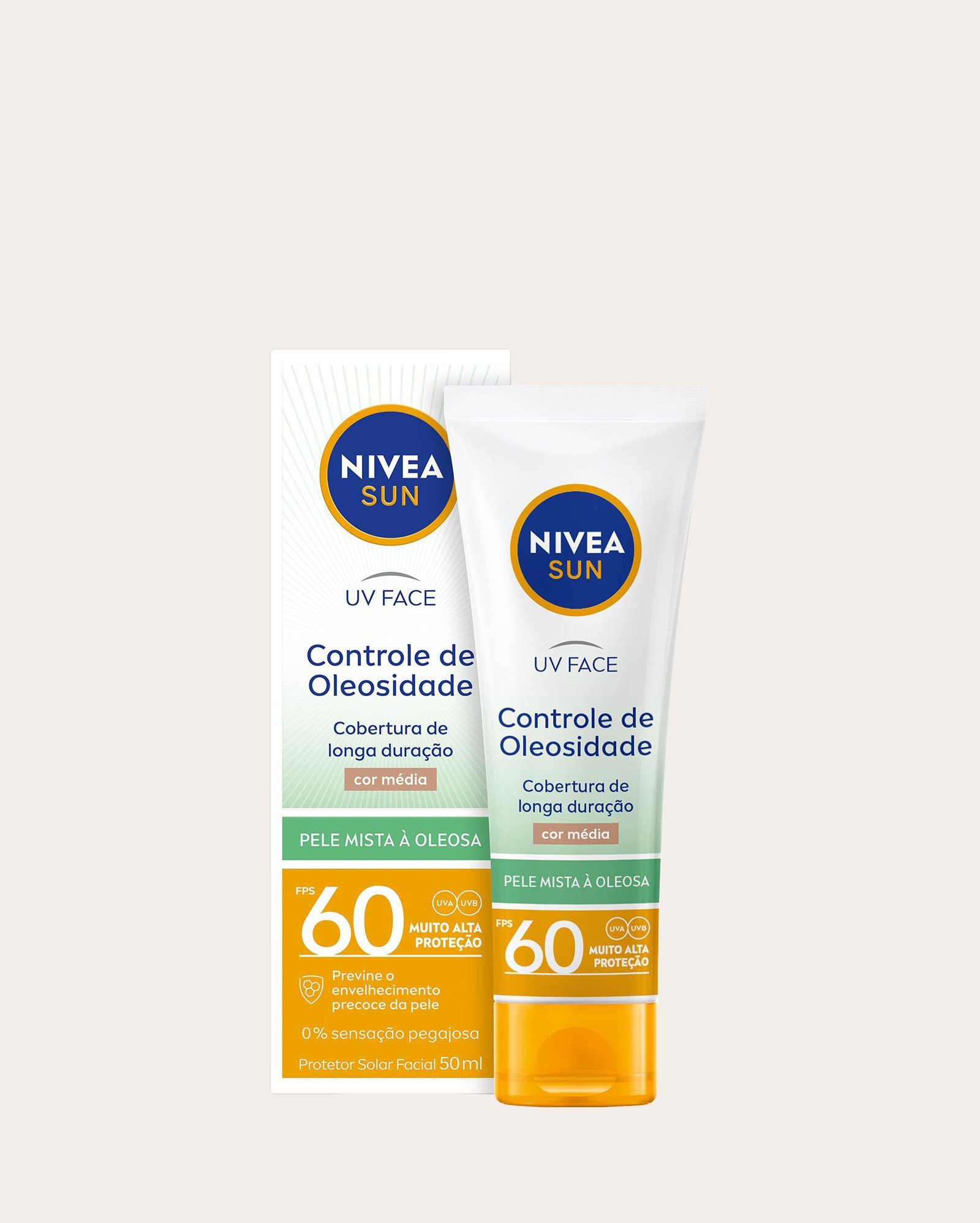 Protetor solar facial beauty expert controle de oleosidade com cor FPS 60 50g cor média | Nivea