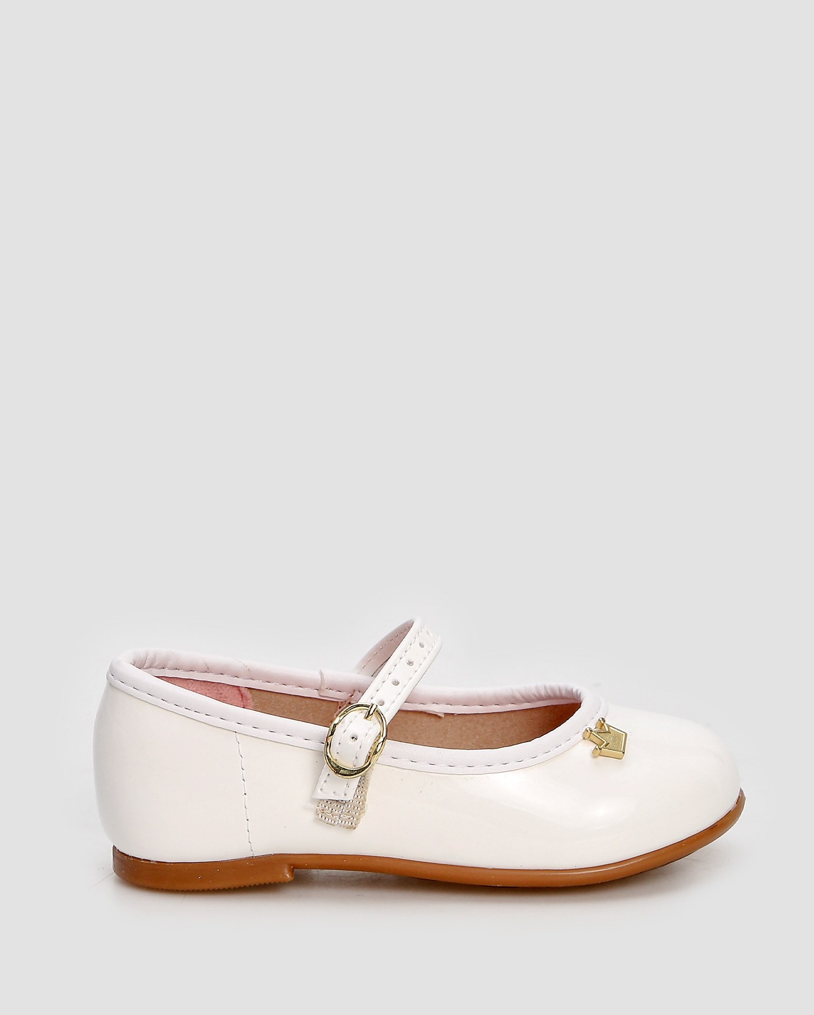 Sapato infantil verniz com coroa branco | Molekinha