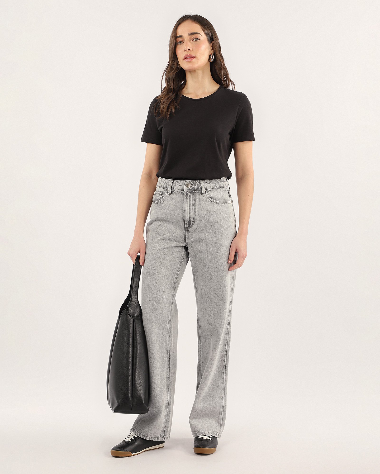 Camiseta feminina flamê de algodão peruano - Preto