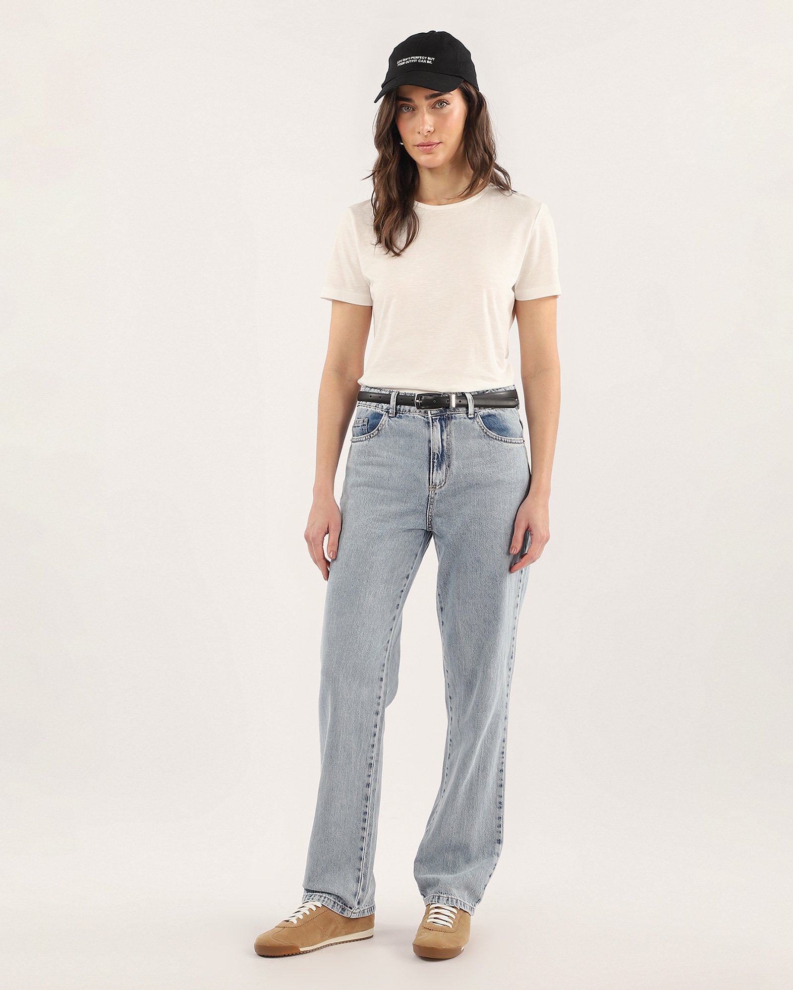 Camiseta feminina flamê de algodão peruano - Branco