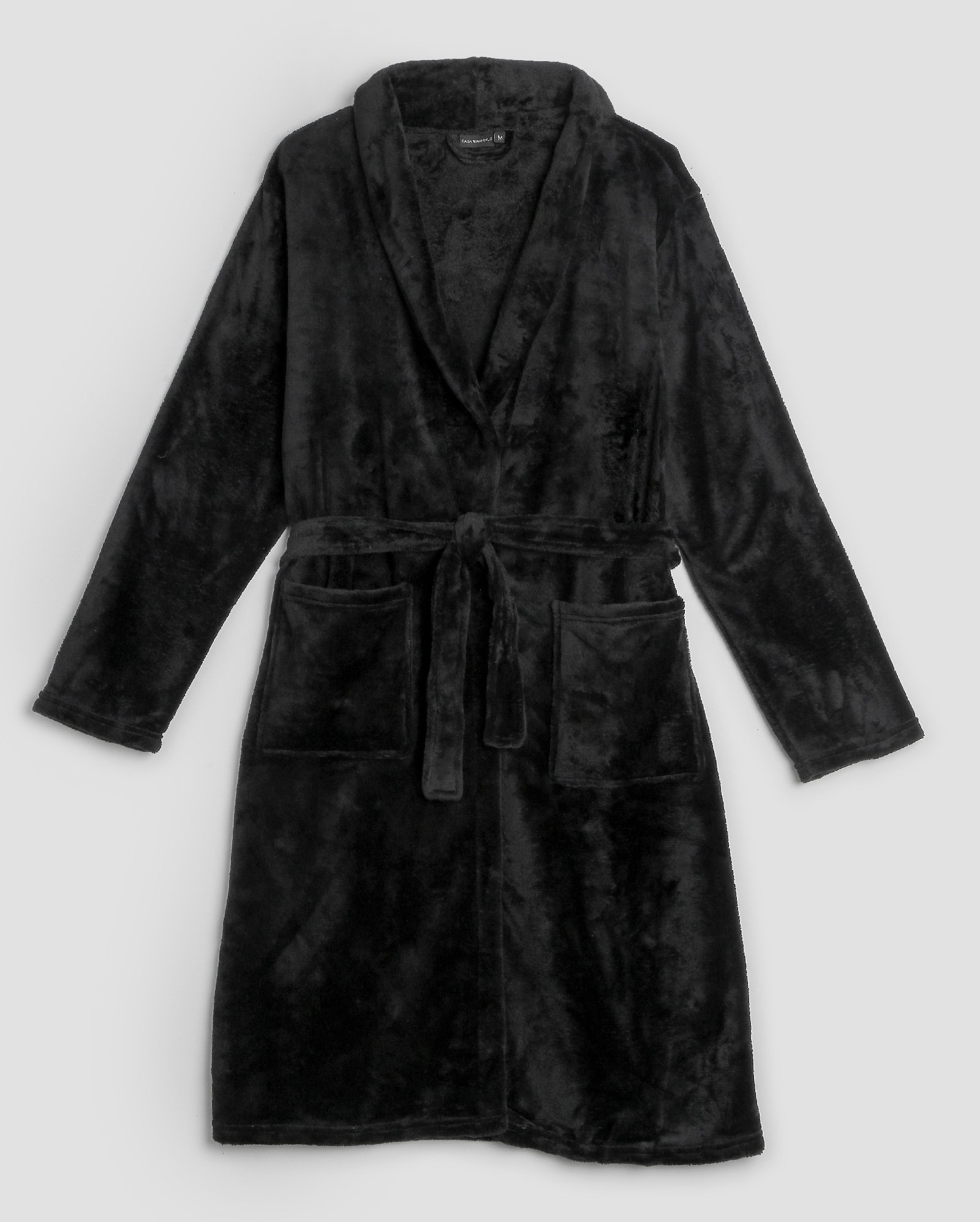 Roupão fleece com faixa e bolsos - Preto | Casa Riachuelo