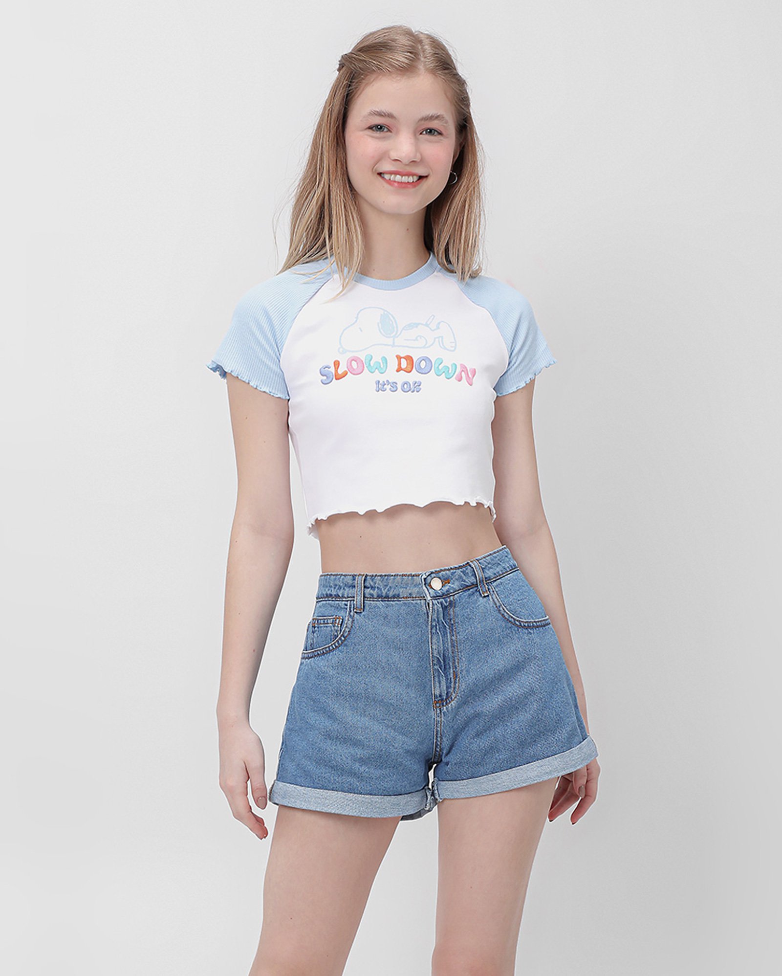 Short sarja juvenil mom barra dobrada - Jeans Médio | Pool