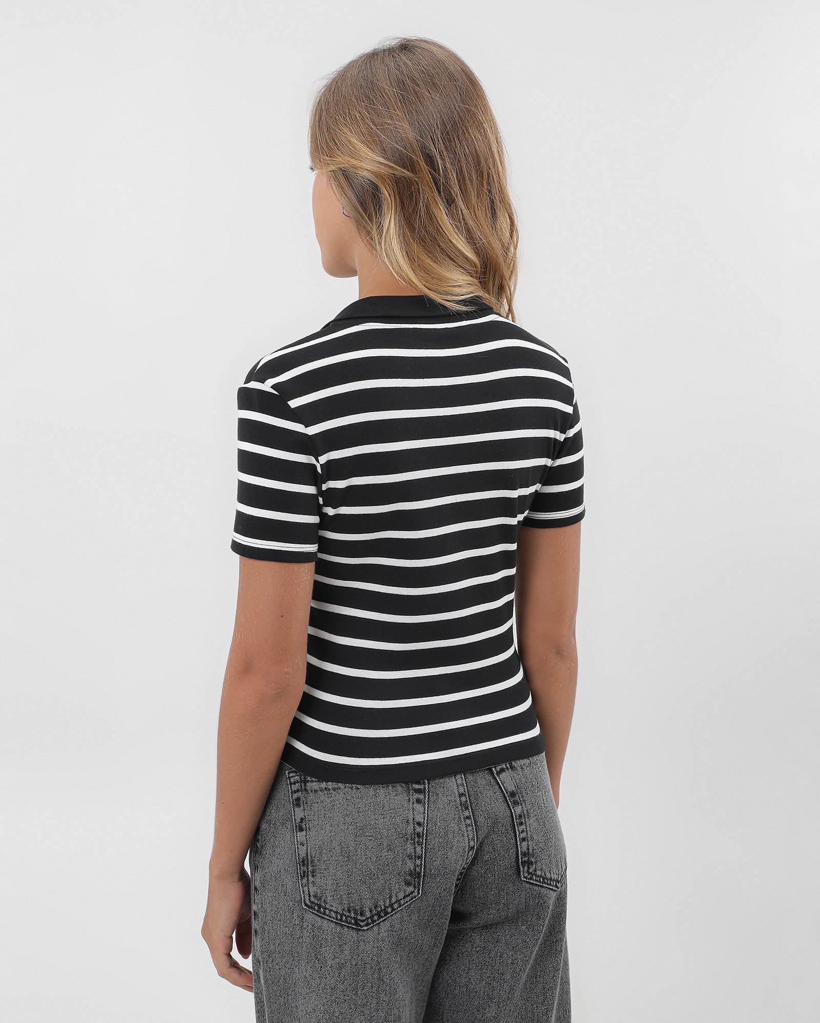 Camisa polo feminina listras - Preto | Pool