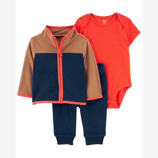 Conjunto longo bebê 3 peças de fleece com zíper multicor | Carter's