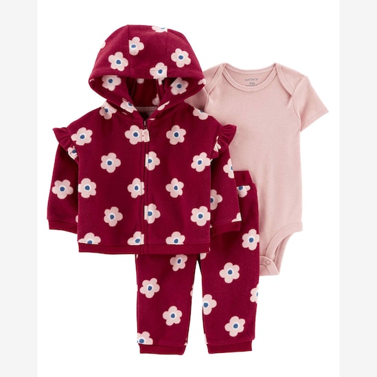 Conjunto longo bebê 3 peças fleece florzinhas vermelho | Carter's