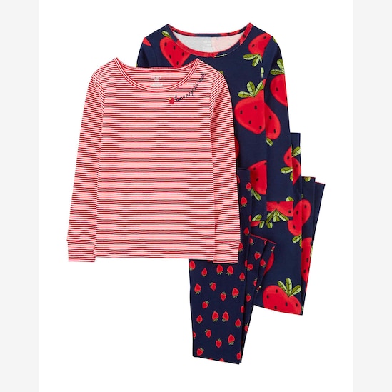 Pijama longo infantil 4 peças de moranguinhos multicor | Carter's