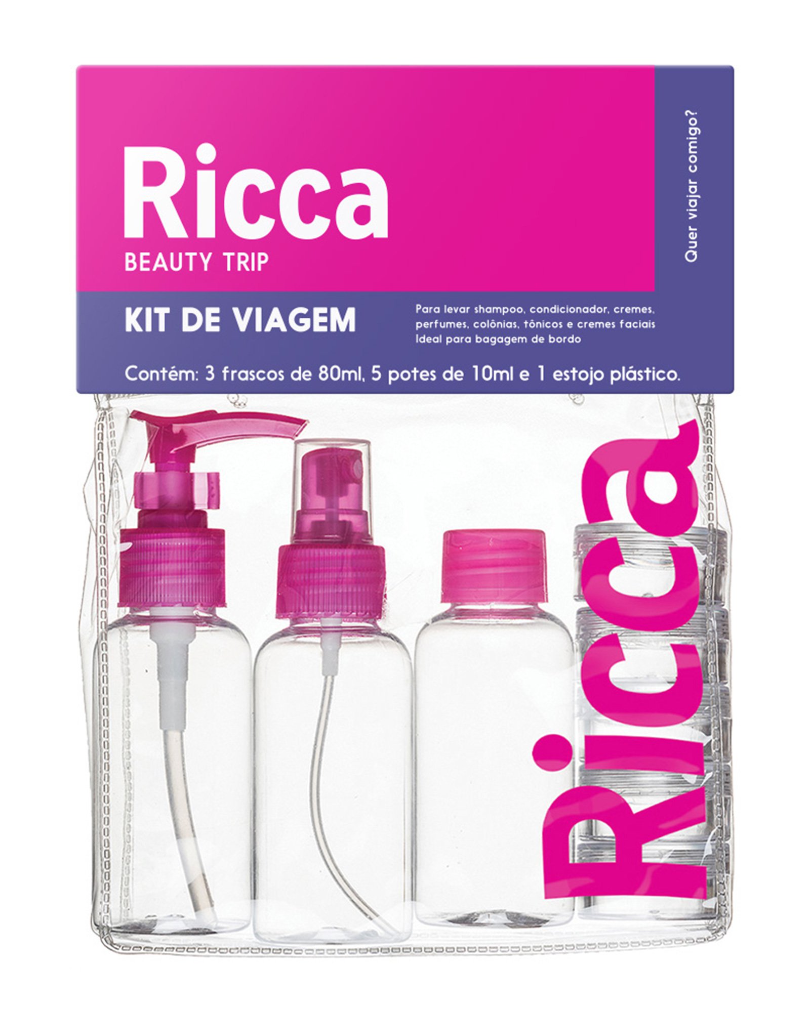 Kit viagem 9 unidades frascos e potes Beauty Trip | Ricca