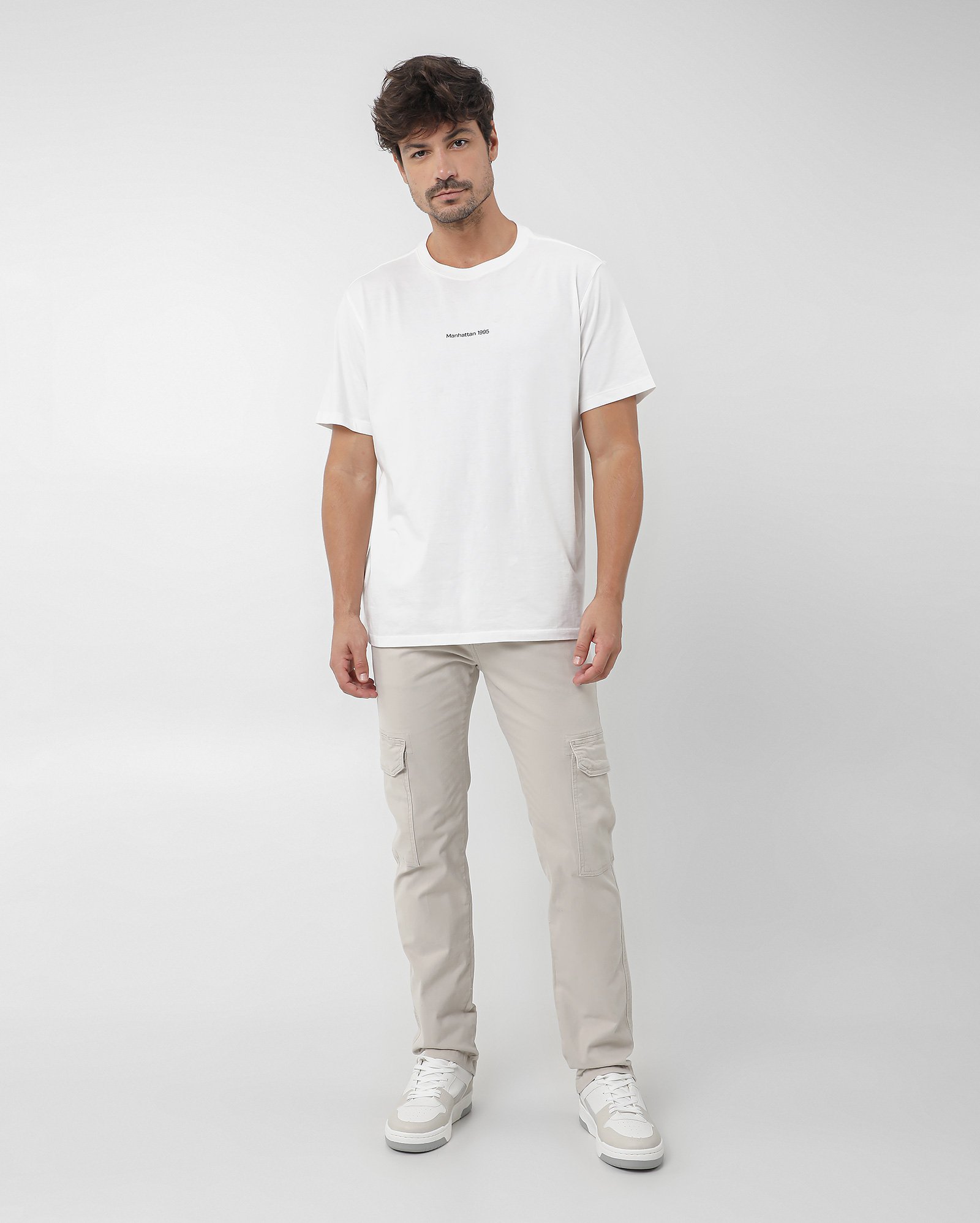 Calça jeans color masculina cargo - Bege | Pool Jeans