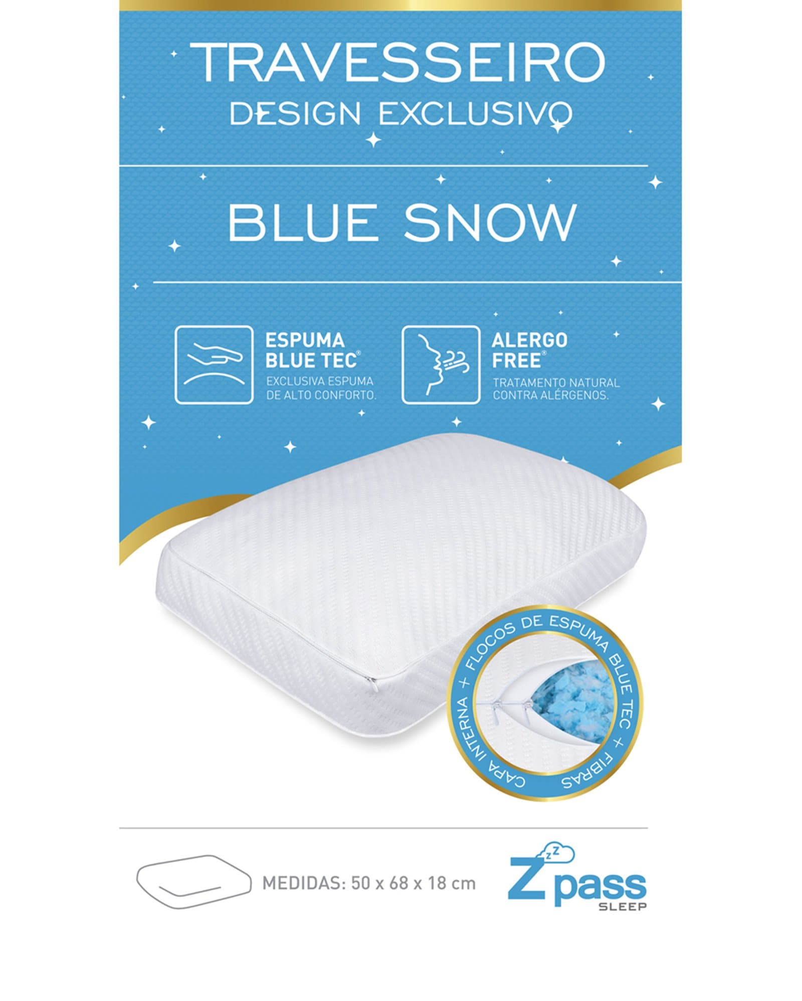 Riachuelo | Travesseiro retangular Blue Snow branco | Z Pass Sleep