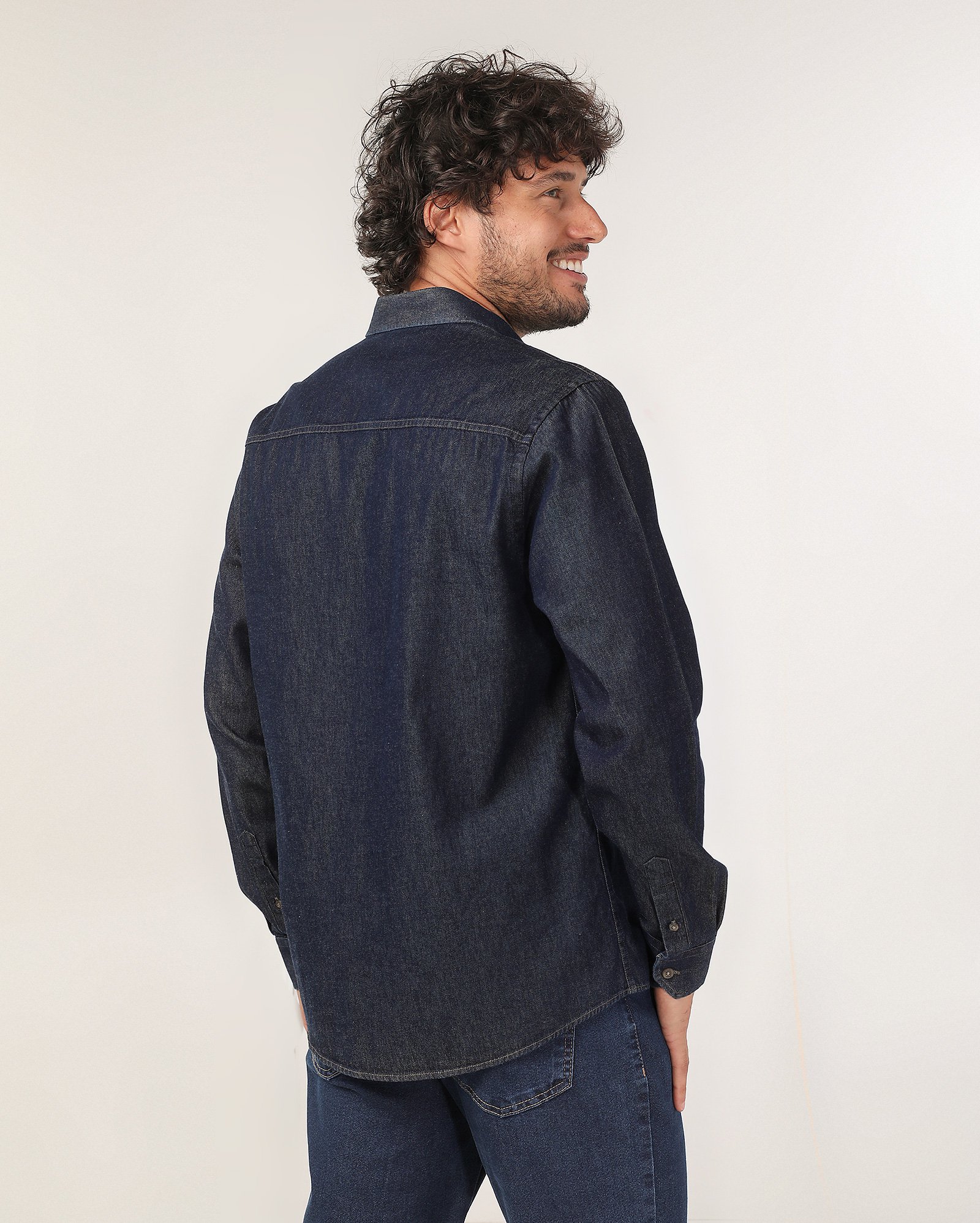 Camisa jeans masculina manga longa - Jeans Clássico Escuro | Pool Jeans
