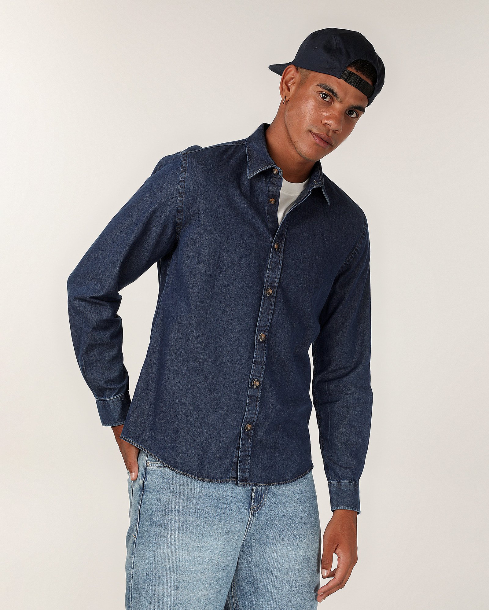 Camisa jeans masculina manga longa - Jeans Escuro | Pool Jeans
