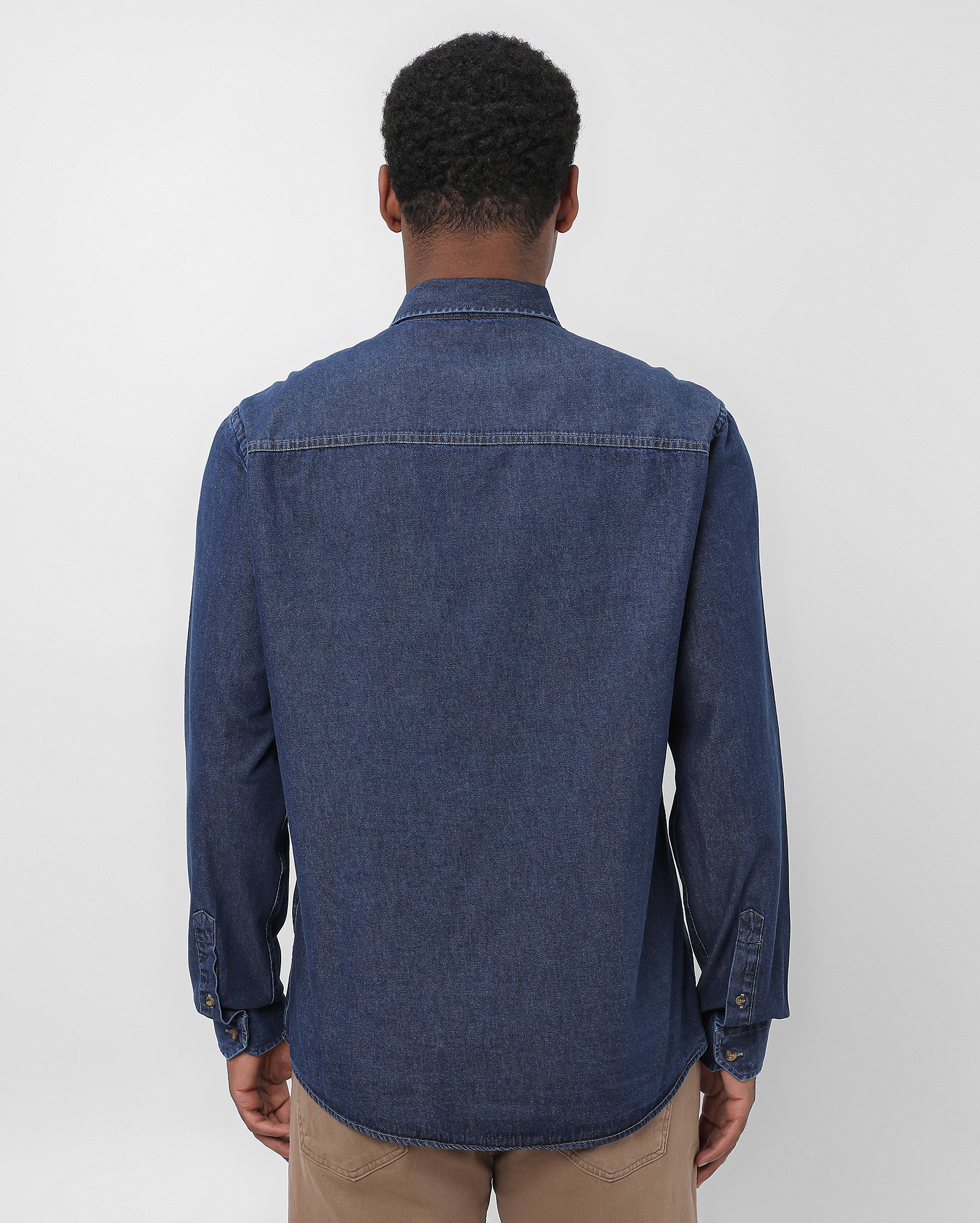 Camisa jeans masculina regular com 2 bolsos denim escuro | Pool Jeans