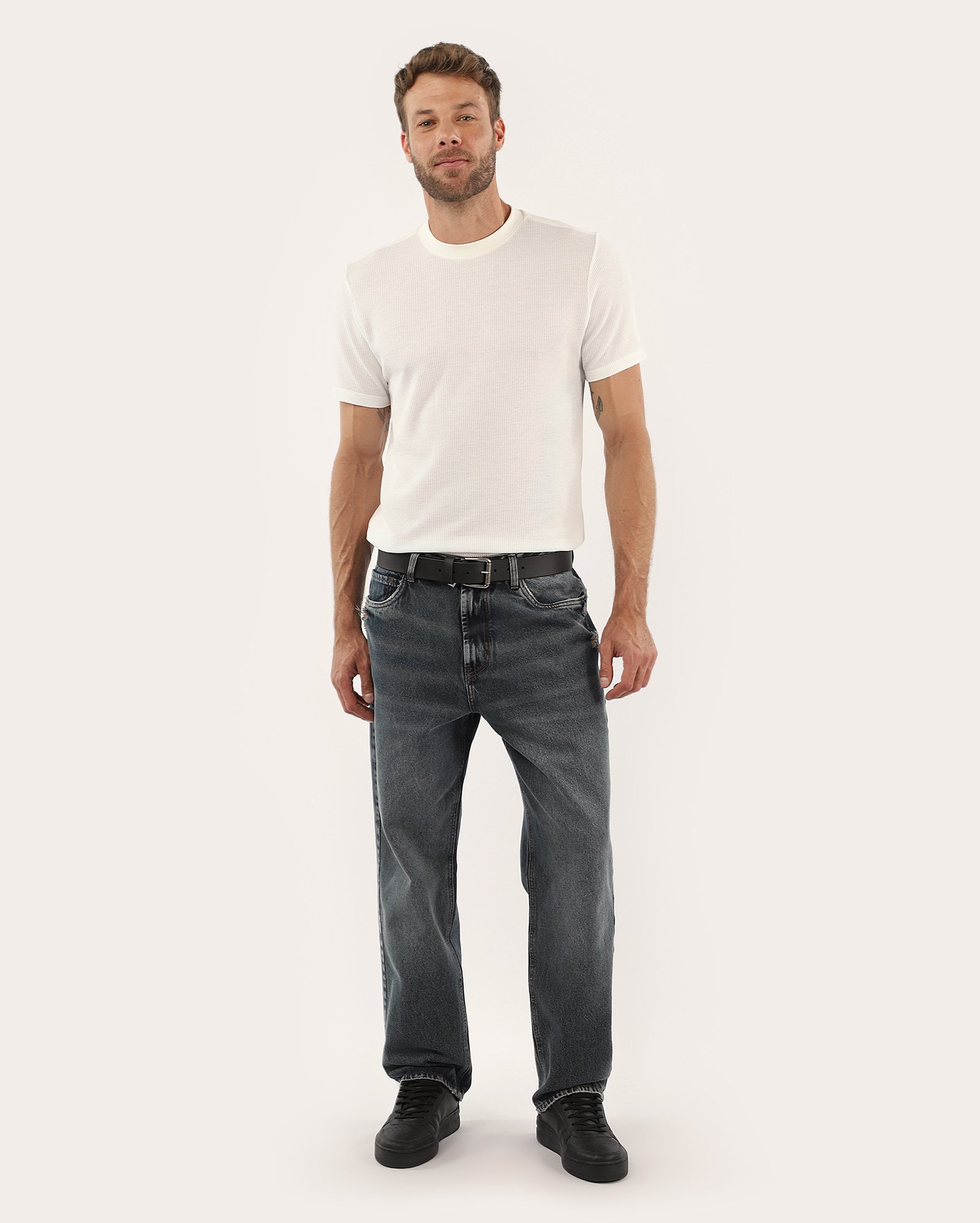 Camiseta masculina regular texturizada - Branco