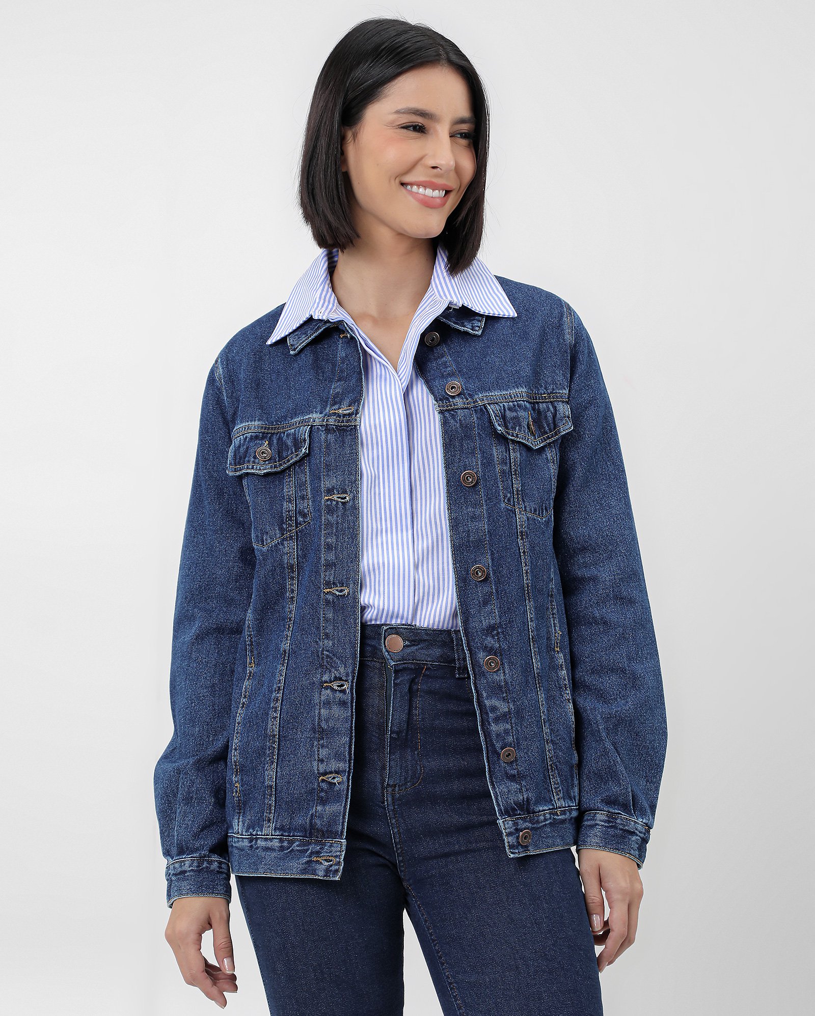 Jaqueta jeans feminina trucker oversized - Jeans Médio | Pool Jeans
