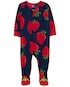 Macacão pijama infantil de fleece morango azul | Carter's