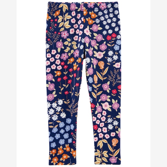Calça legging infantil com barra peluciada floral azul | Carter's