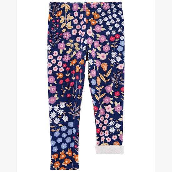 Calça legging infantil com barra peluciada floral azul | Carter's