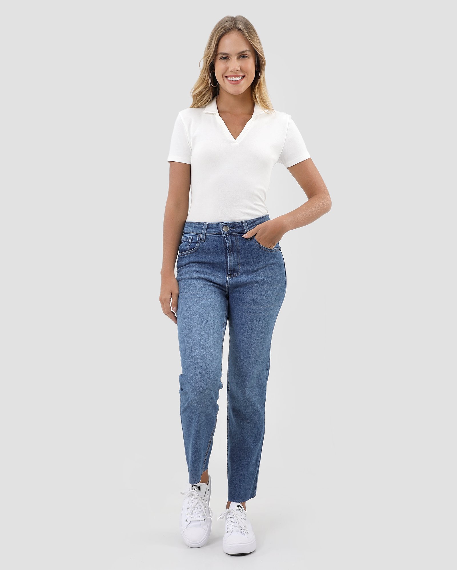 Calça jeans feminina reta cropped cintura alta | Pool Jeans