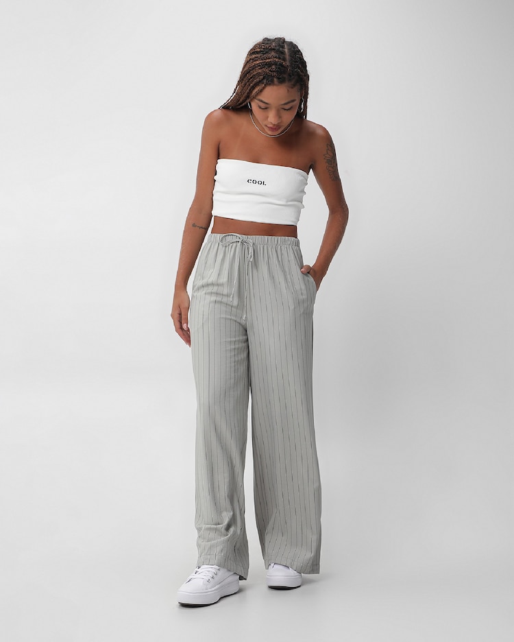 Riachuelo Calça feminina listrada com cós elástico cinza Pool