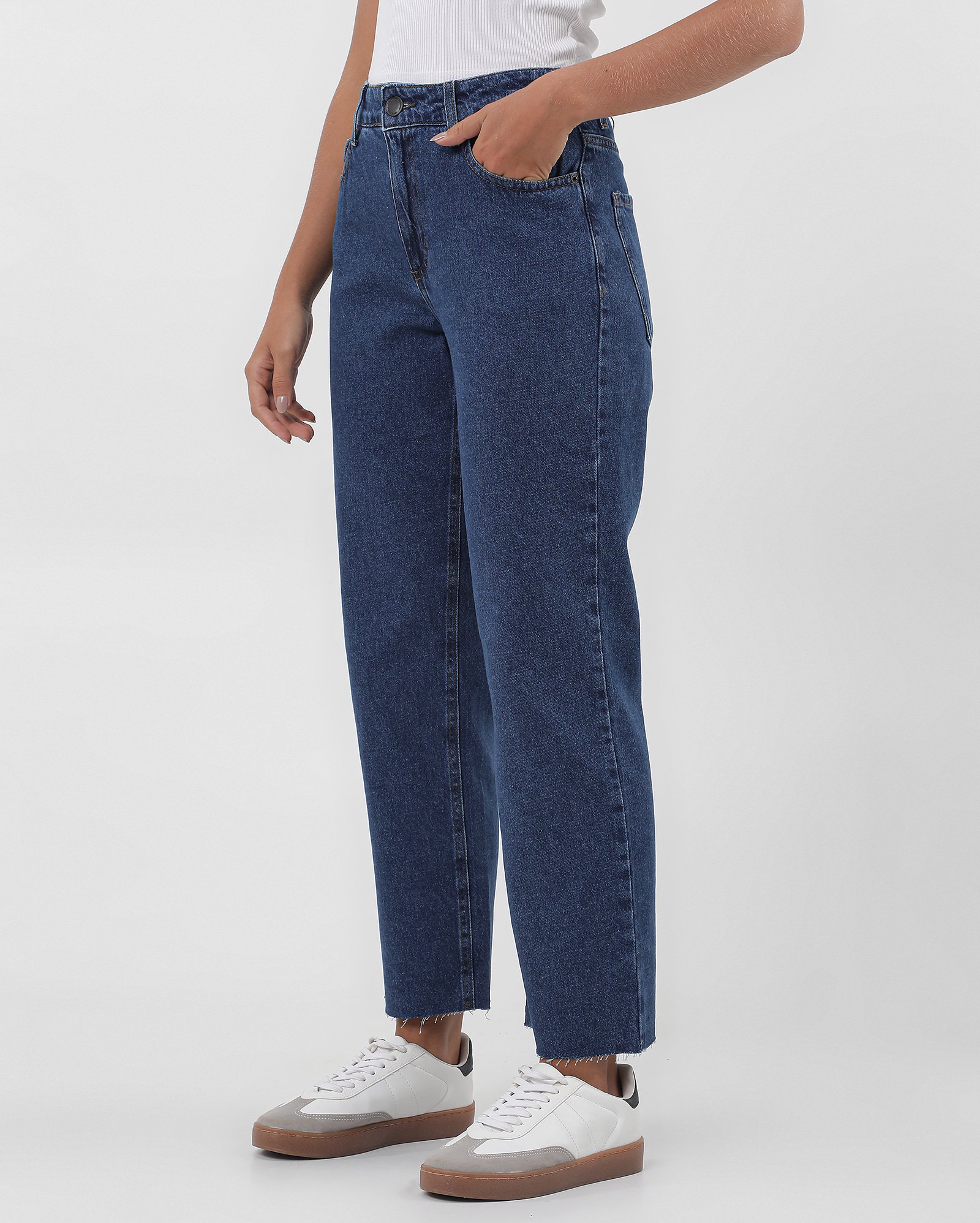 Calça jeans feminina reta cropped cintura alta - Jeans Escuro | Pool Jeans
