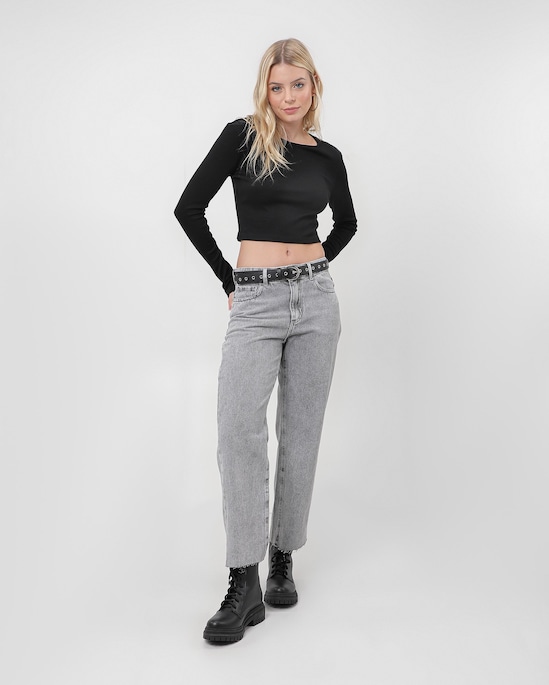 Calça jeans feminina reta cropped cintura alta | Pool Jeans