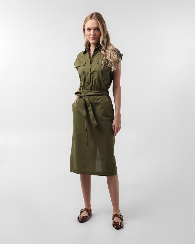 Riachuelo Vestido midi utilitário com amarração e bolsos verde